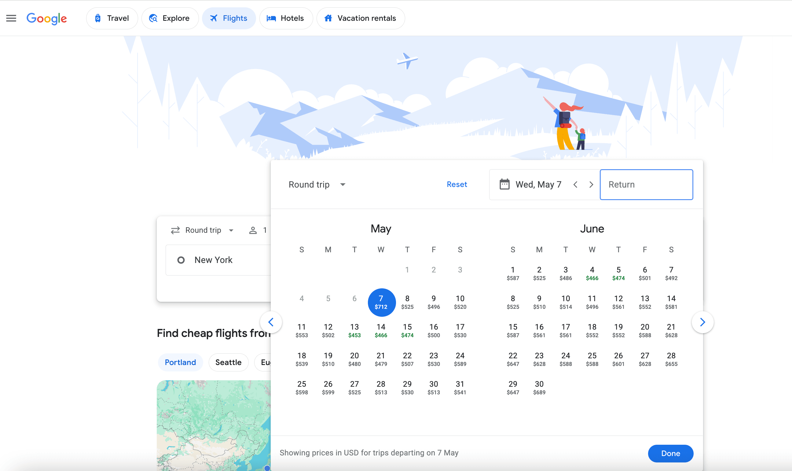 Setting dates in Google Flights