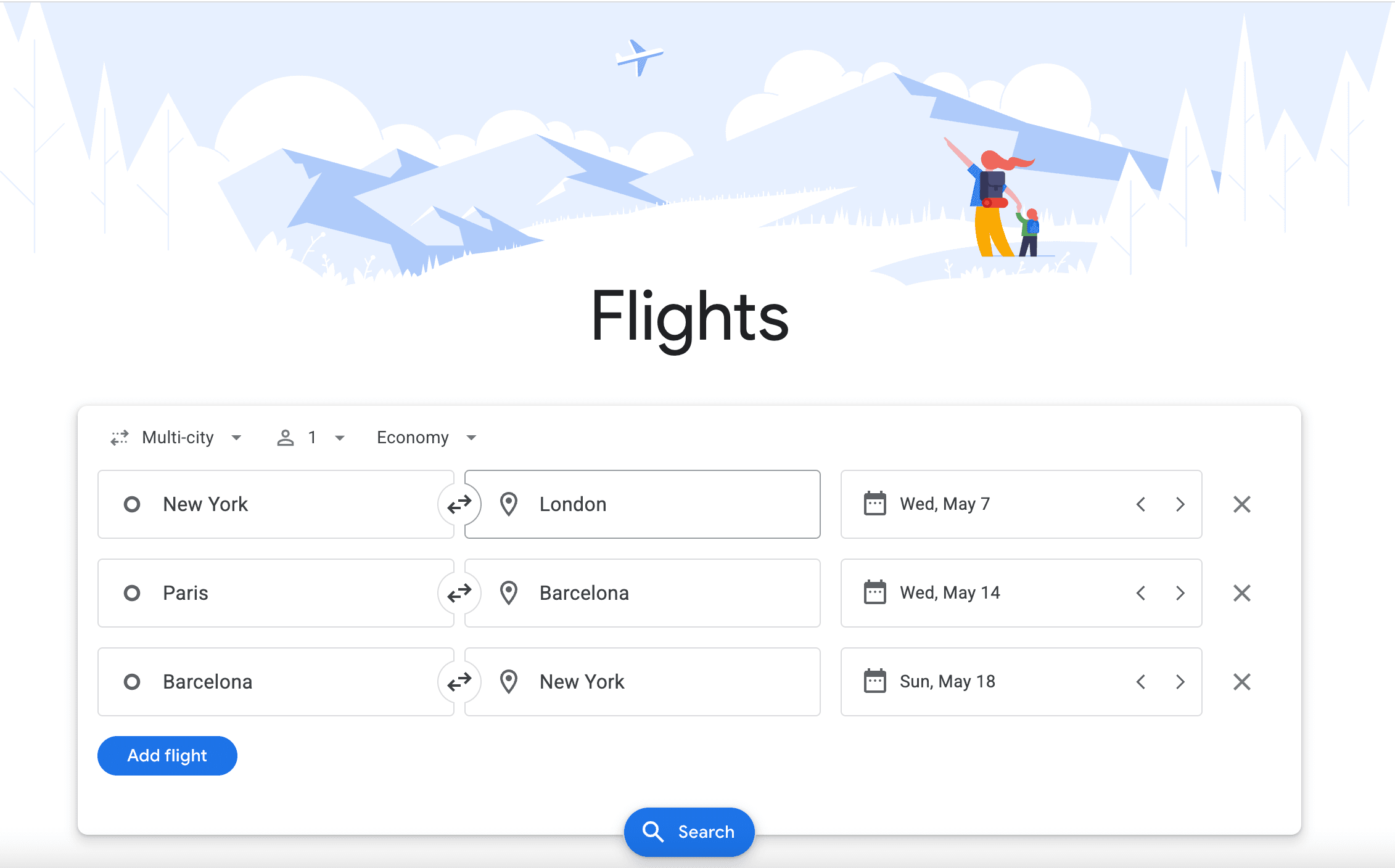 Booking multi-city flights on Google Flights