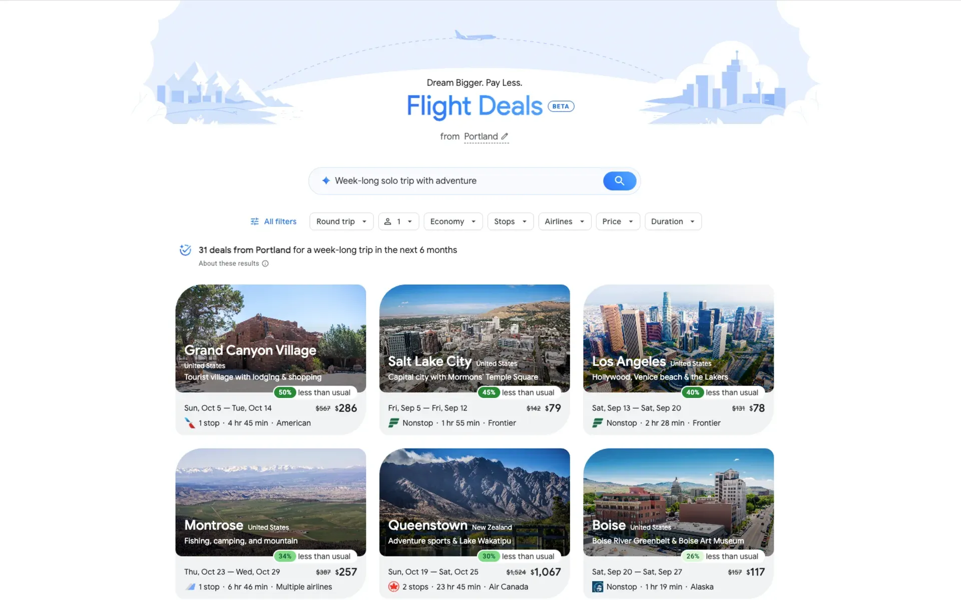 Google Flight Deals example