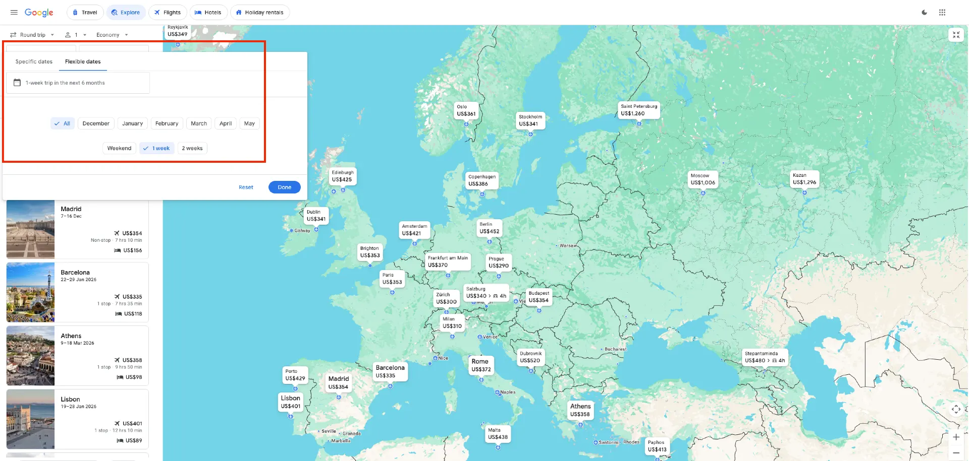Google Flights Explore flexible dates