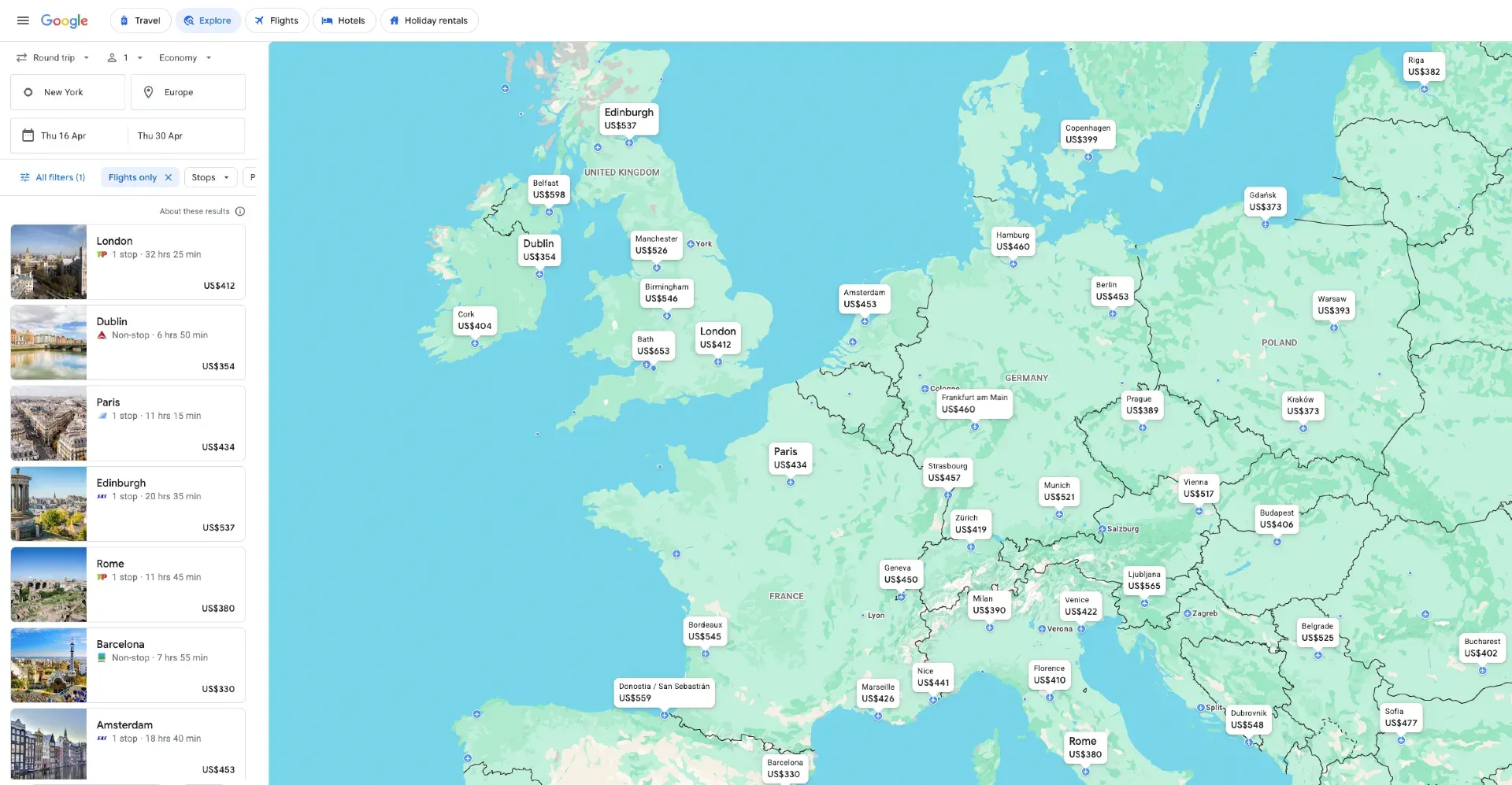 Google Flights Explore shows that you can find a deal by letting the price decide where you'll travel