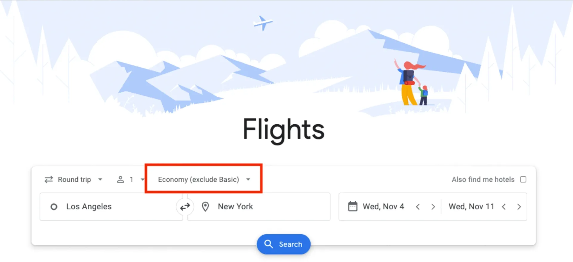 How to exclude Basic Economy on Google Flights (step 3)