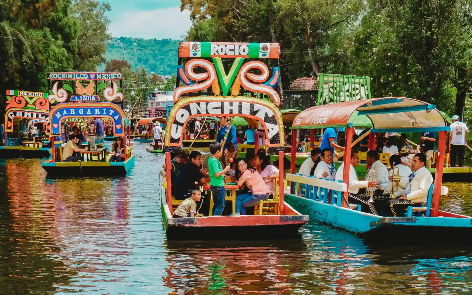 Boats on the canal in Xochimilco, Mexico City